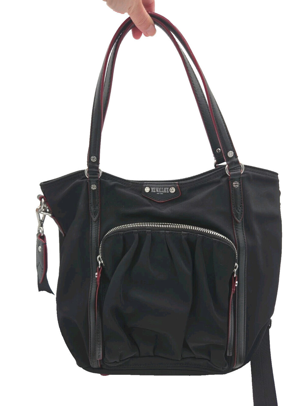 MZ WALLACE BIANCA BEDFORD GRAY BROWN NYLON LEATHER TOTE BAG